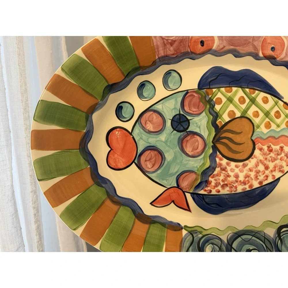Vicki Carroll Studio Hand Painted Fish Platter 19.5